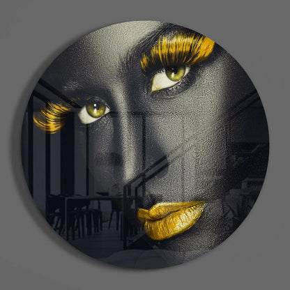 Stunning green eyes tempered glass art with gold accents