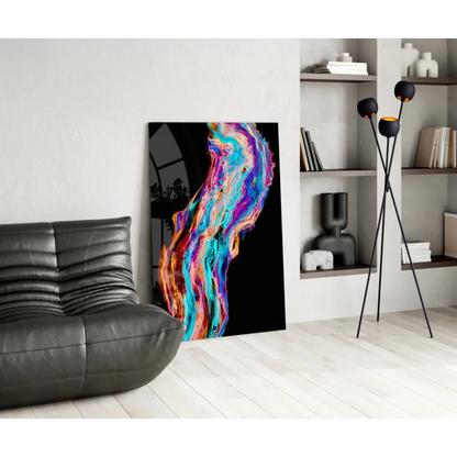 Vibrant swirling colors glass wall art abstract canvas on black background
