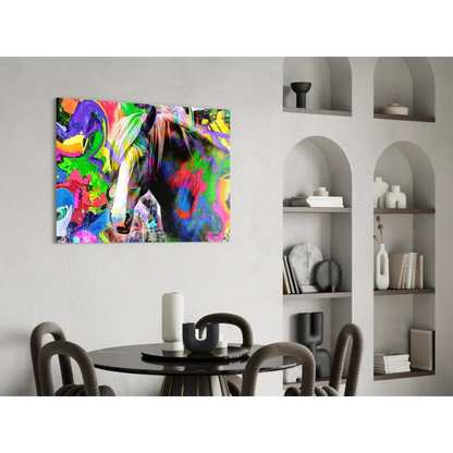 Vibrant neon splash horse glass wall art canvas print