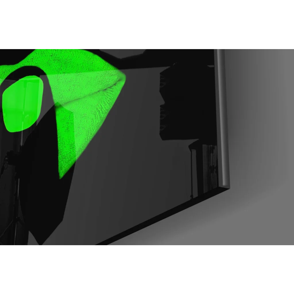 Vibrant green textured glass wall art panel in Traffic Light Lips design