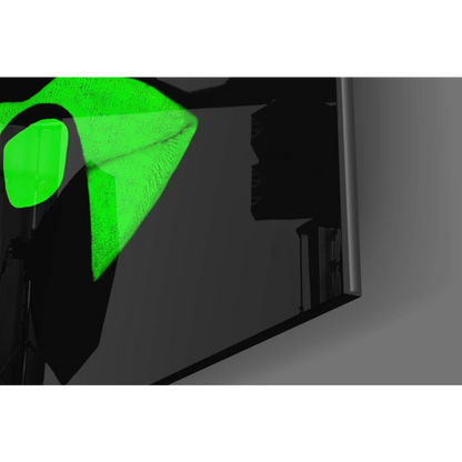 Vibrant green textured glass wall art panel in Traffic Light Lips design