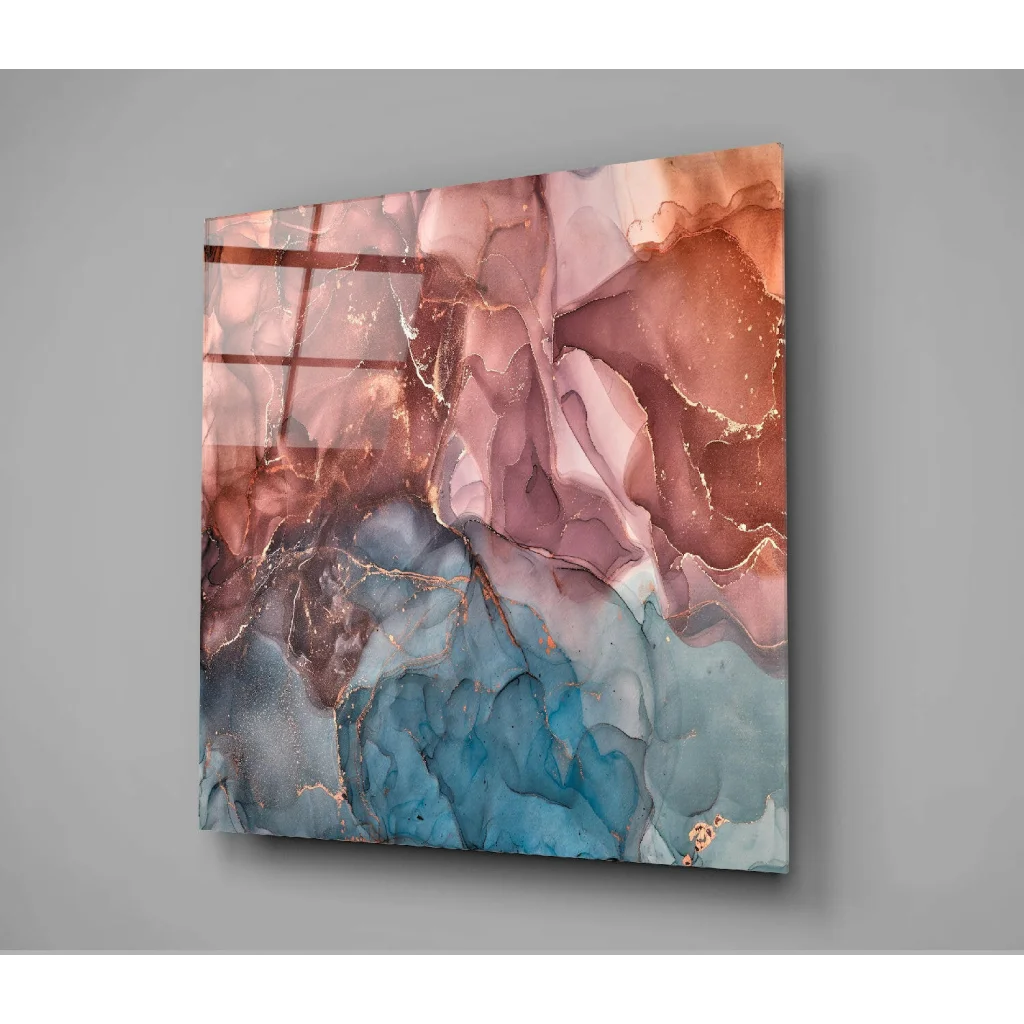 Stunning Marbled Glass Wall Art with Pink and Teal Swirls | Modern Wall Art Decor | vintageantiquesgifts.com