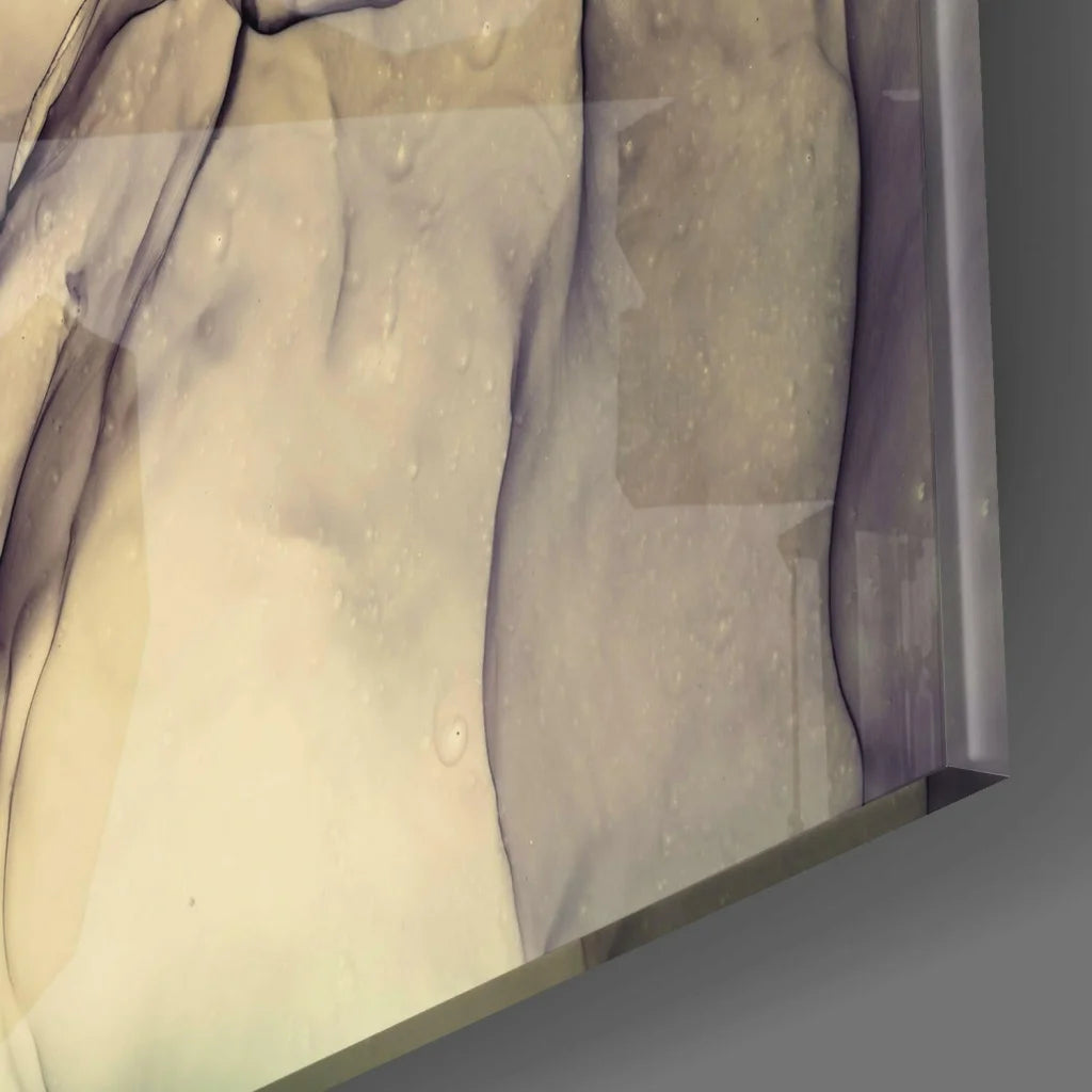 Stunning swirled glass wall art with glossy abstract beige and purple design