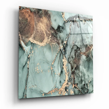 Stunning Teal and Gold Swirl Glass Wall Art Panel | Insigneart USA | vintageantiquesgifts.com