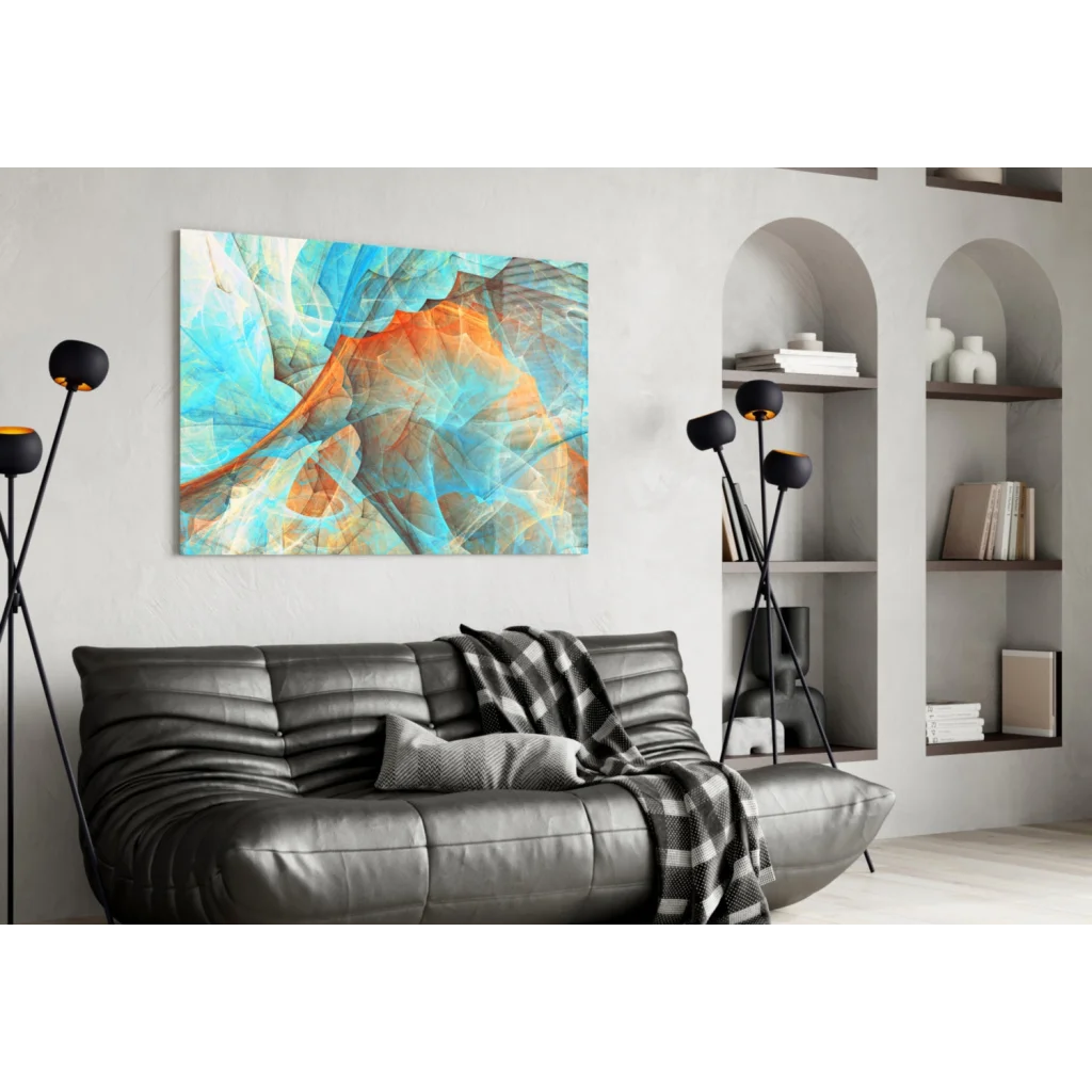 Vibrant swirling turquoise orange abstract glass wall art canvas