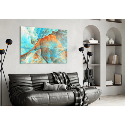 Vibrant swirling turquoise orange abstract glass wall art canvas