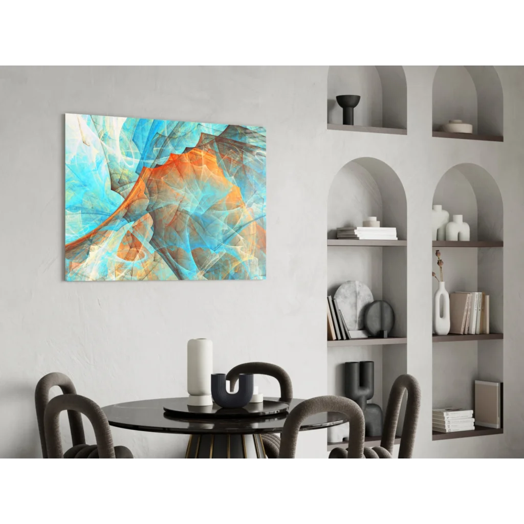 Vibrant swirling turquoise orange abstract glass wall art canvas