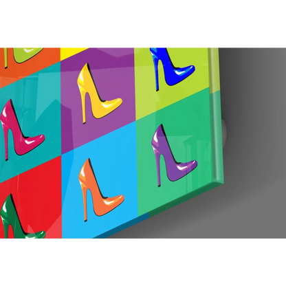 Neon Heels Pop Art Tempered Glass Wall Decor | Glass Wall Art Print | vintageantiquesgifts.com