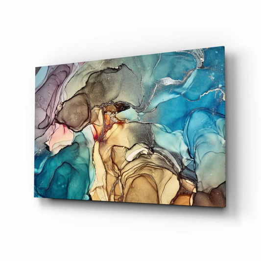 Swirling Teal and Gold Abstract Glass Wall Art Canvas | Insigneart USA | vintageantiquesgifts.com