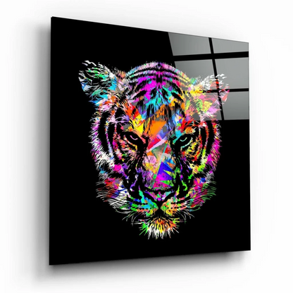 Stunning Tiger Glass Wall Art with Bold Rainbow Colors | Insigneart USA | vintageantiquesgifts.com
