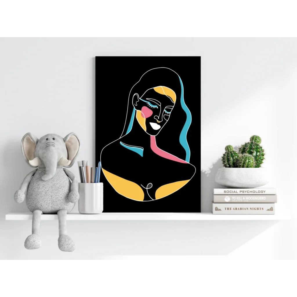 Vibrant neon abstract woman silhouette on aluminum wall art print