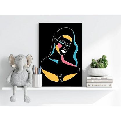 Vibrant neon abstract woman silhouette on aluminum wall art print