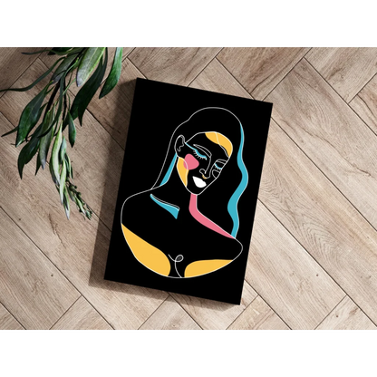 Colorful abstract woman silhouette on black canvas art print