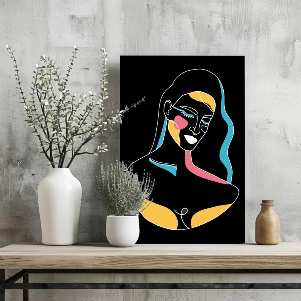 Colorful abstract woman silhouette aluminum wall art print