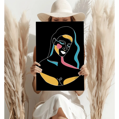 Vibrant abstract woman silhouette on black aluminum wall art print