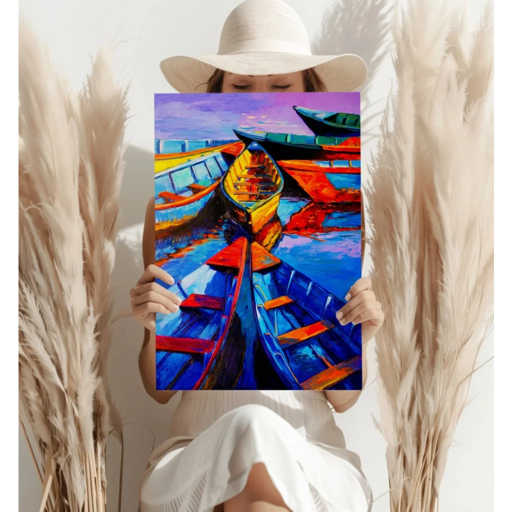 Colorful Boats Abstract Aluminum Print for Modern Homes | Contemporary Home Wall Art | vintageantiquesgifts.com