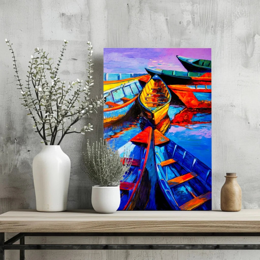Colorful Boats Abstract Aluminum Print for Modern Homes | Glass Wall Art Print | vintageantiquesgifts.com