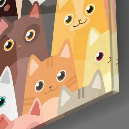 Colorful cartoon cats canvas wall art print with vibrant breeds