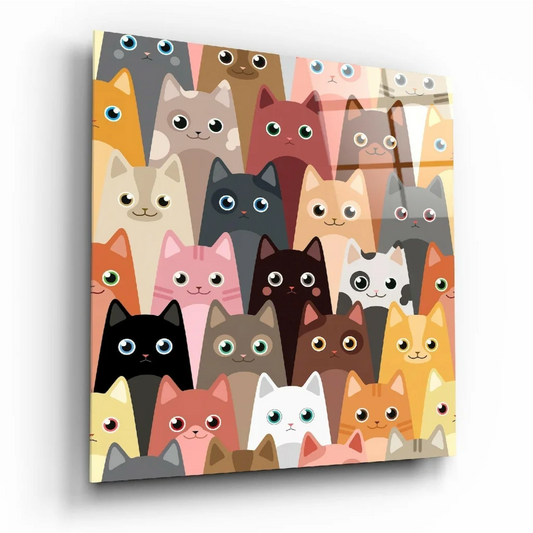 Vibrant colorful cartoon cats canvas wall art print