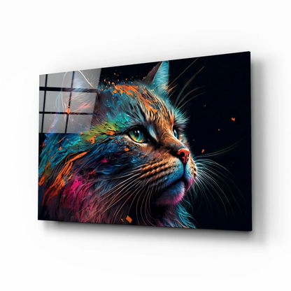 Vibrant colorful cat splash on glass wall art print