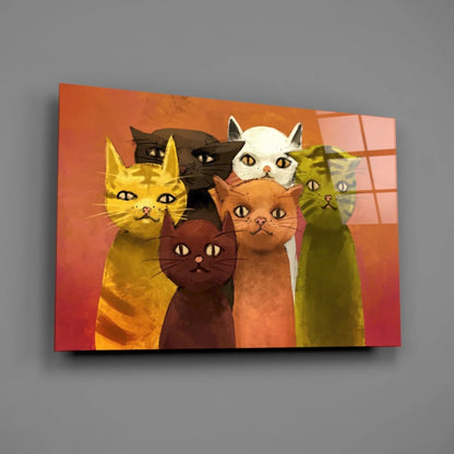 Vibrant colorful cats canvas wall art print on orange gradient background