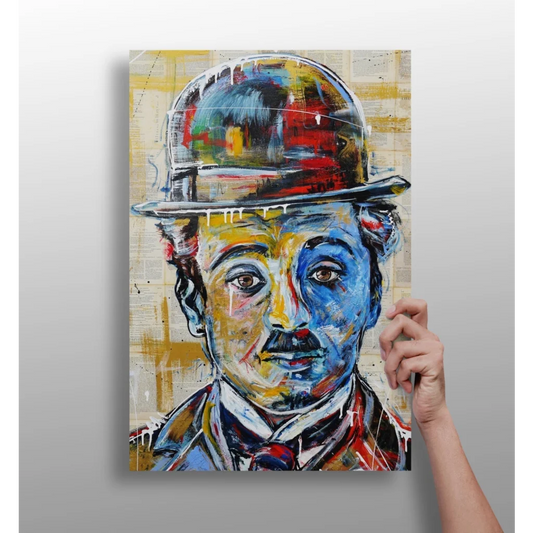 Colorful Charlie Chaplin abstract hard hat canvas art print