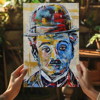 Vibrant multi-colored abstract portrait of Charlie Chaplin on canvas print