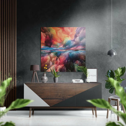 Vibrant swirling clouds abstract art print on brushed aluminium dibond