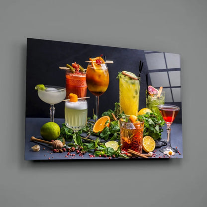Vibrant colorful cocktails canvas wall art print with garnishes