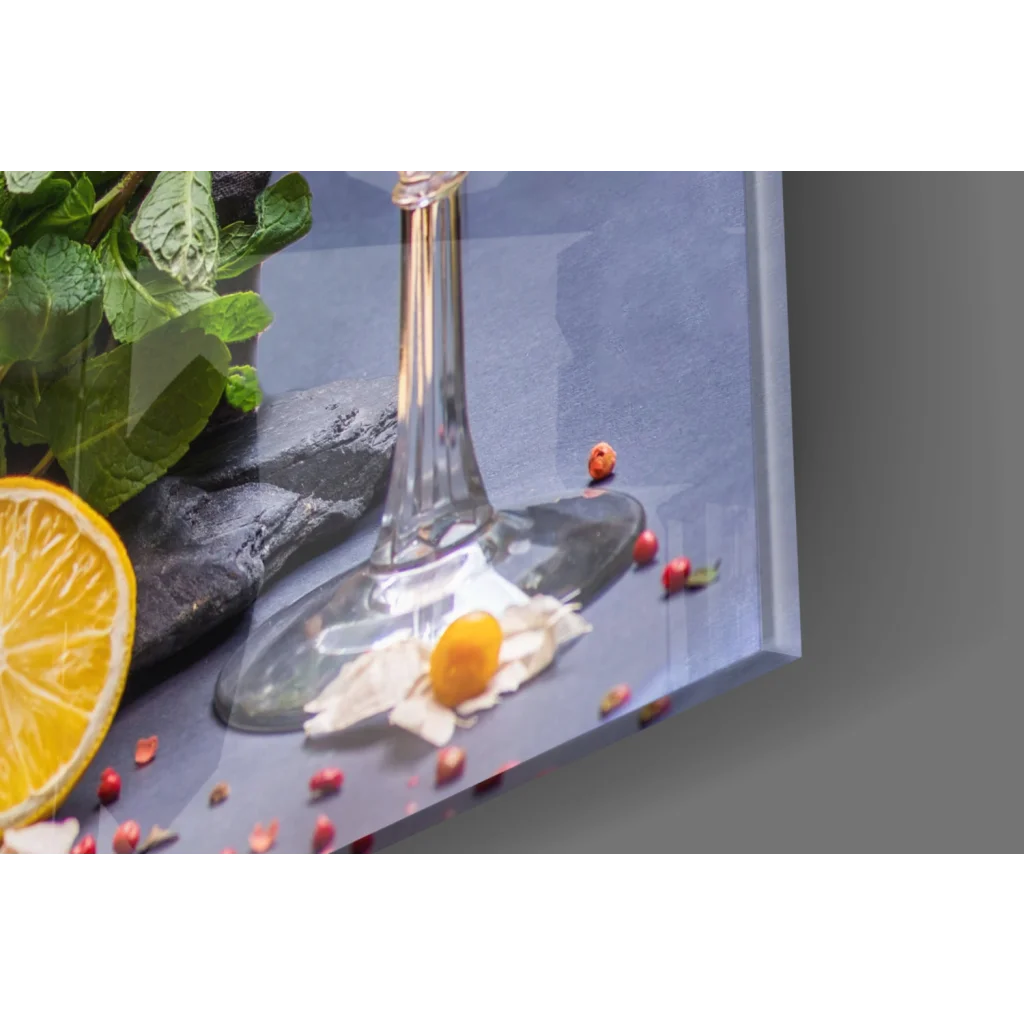 Elegant wine glass with mint and citrus in colorful cocktails wall art