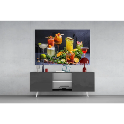 Vibrant colorful cocktails canvas wall art print with fresh garnishes