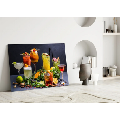 Vibrant colorful cocktails canvas wall art print with citrus garnishes