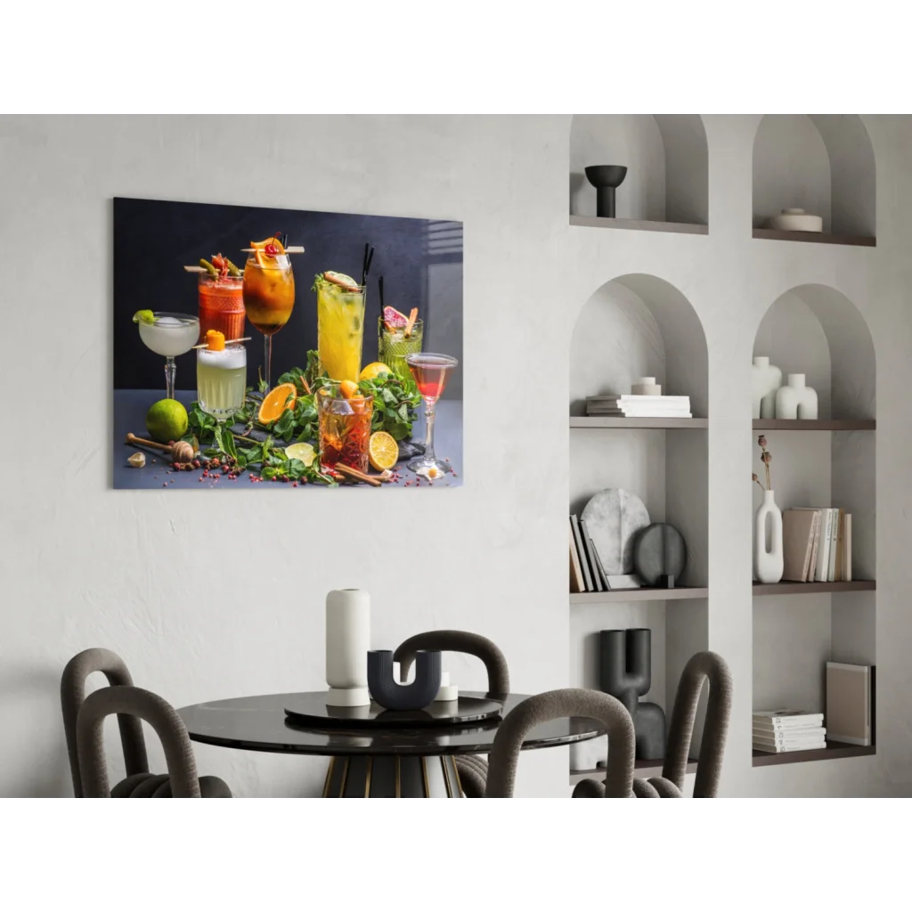 Vibrant colorful cocktails canvas wall art print with garnished glasses