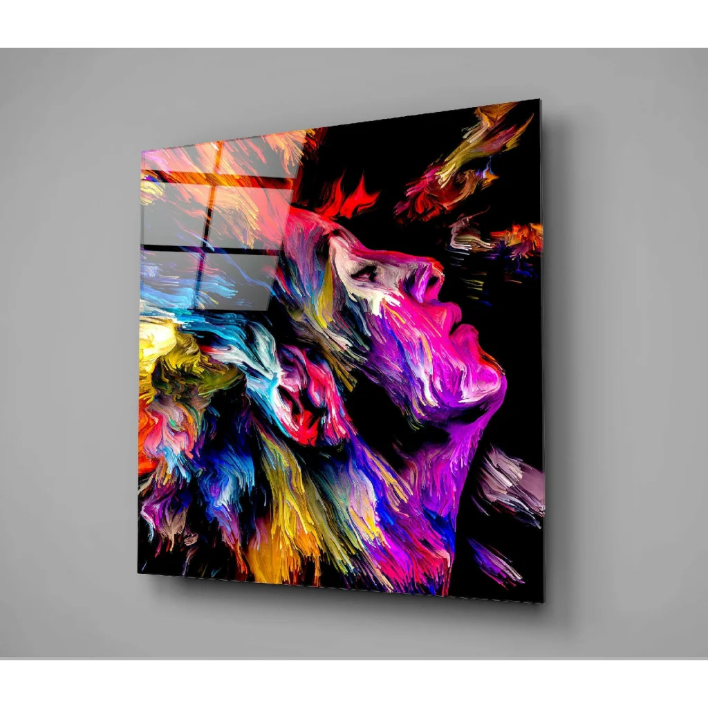 Vibrant swirling colors glass wall art abstract portrait on glossy acrylic panel