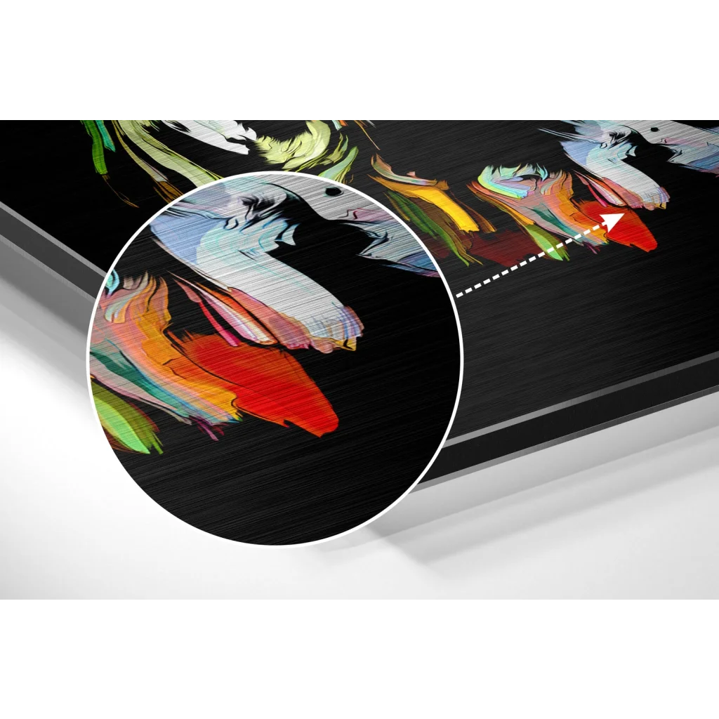 glass wall art Vibrant abstract art on brushed aluminium dibond panel with bold colorful strokes