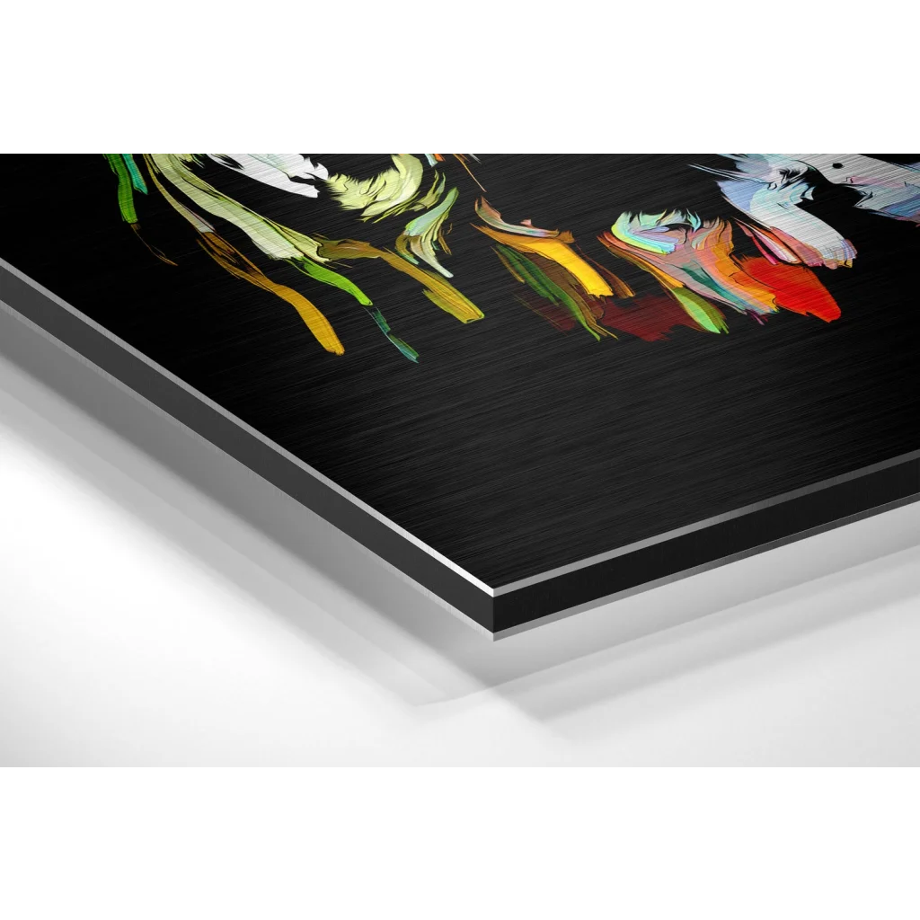 Vibrant abstract art print on brushed aluminium dibond panel