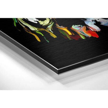 Vibrant abstract art print on brushed aluminium dibond panel