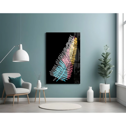 Neon Feather Glass Wall Art Canvas Print | Contemporary Home Wall Art | vintageantiquesgifts.com