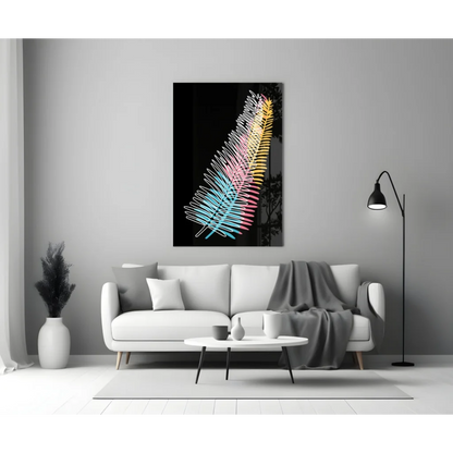 Neon Feather Glass Wall Art Canvas Print | Modern Wall Art Decor | vintageantiquesgifts.com