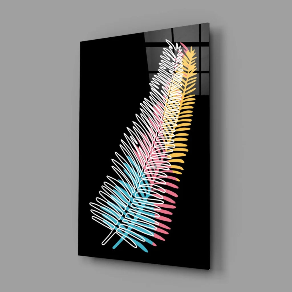 Neon Feather Glass Wall Art Canvas Print | Glass Wall Art Print | vintageantiquesgifts.com