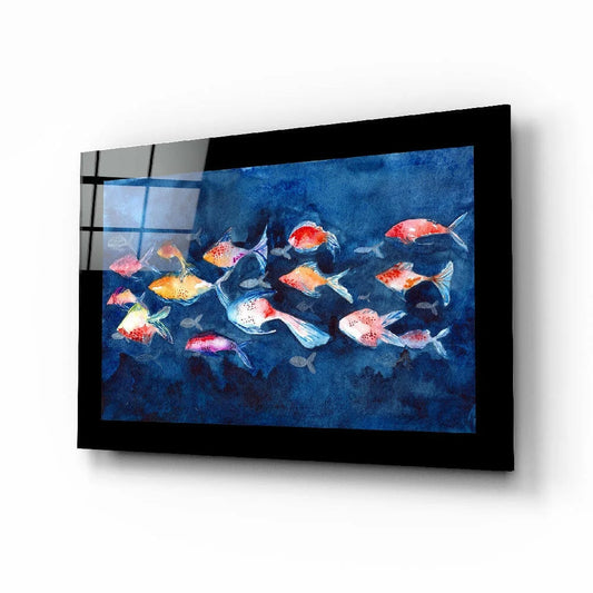 Stunning Glass Wall Art with Colorful Fish in Deep Blue Waters | Insigneart USA | vintageantiquesgifts.com