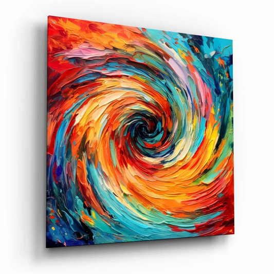Fiery Vortex Tempered Glass Art with Bold Abstract Swirls | Insigneart USA | vintageantiquesgifts.com