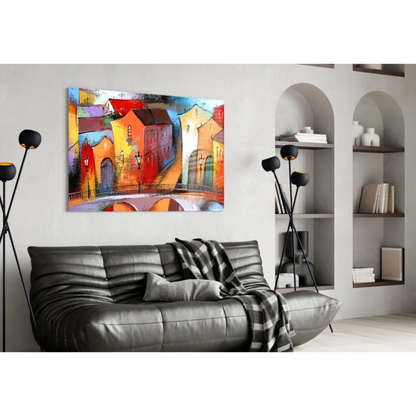 Vibrant European Cityscape Glass Wall Art in Bold Colors | Contemporary Home Wall Art | vintageantiquesgifts.com