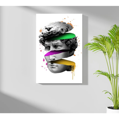 Modern abstract David statue art print with colorful splashes