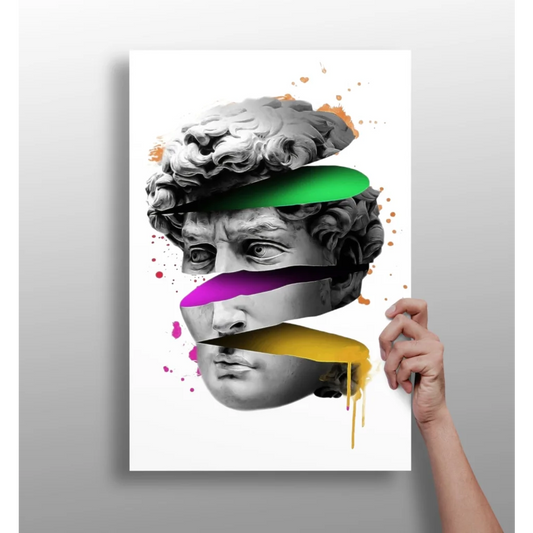 Vibrant layered David statue poster on aluminum art print