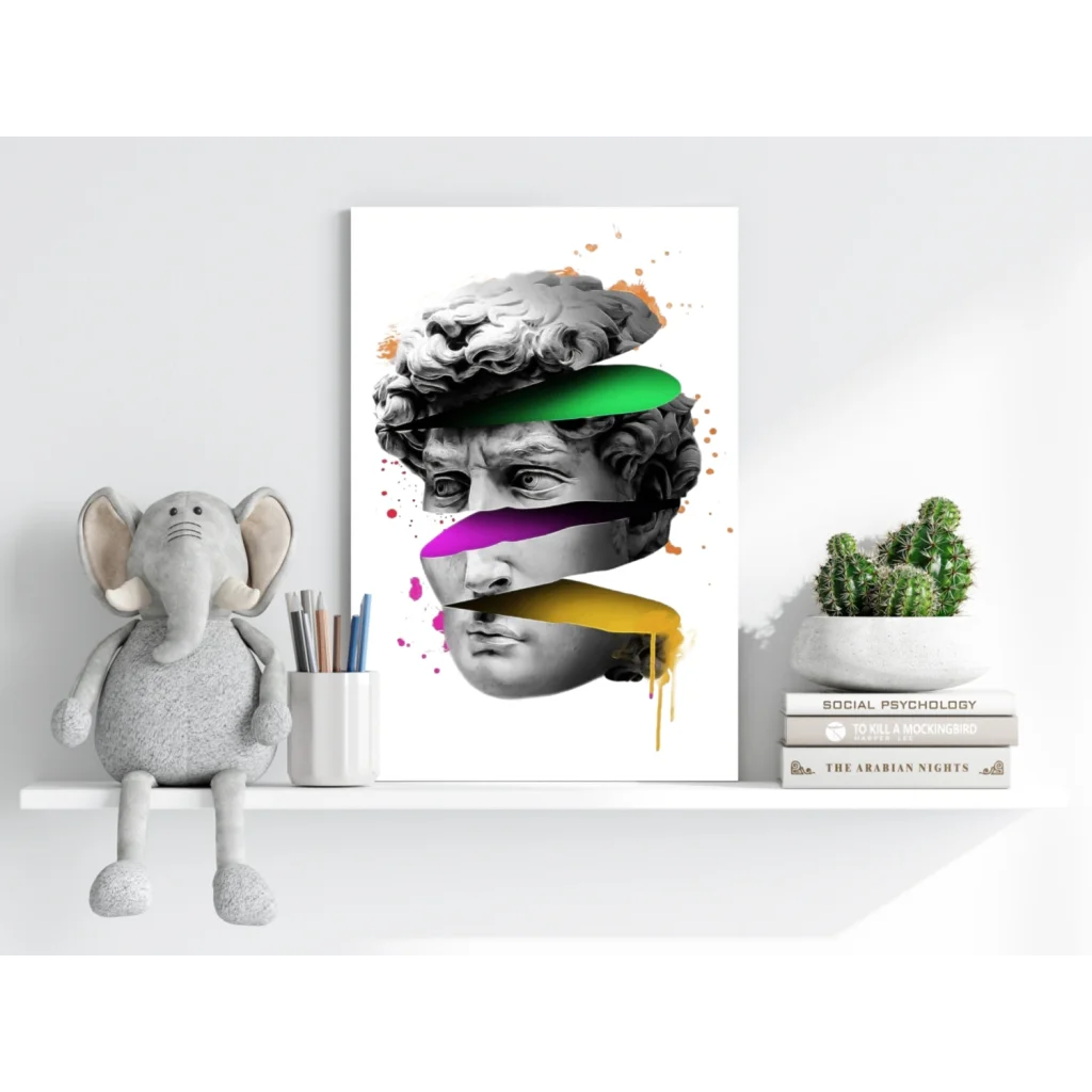 Colorful layered David statue in green purple abstract aluminum print