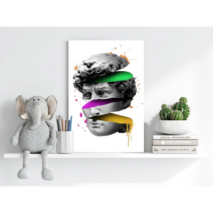 Colorful layered David statue in green purple abstract aluminum print