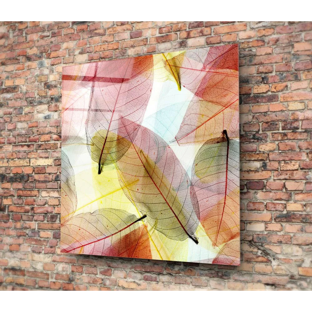 Translucent colorful leaf glass wall art in dreamy pastels on canvas
