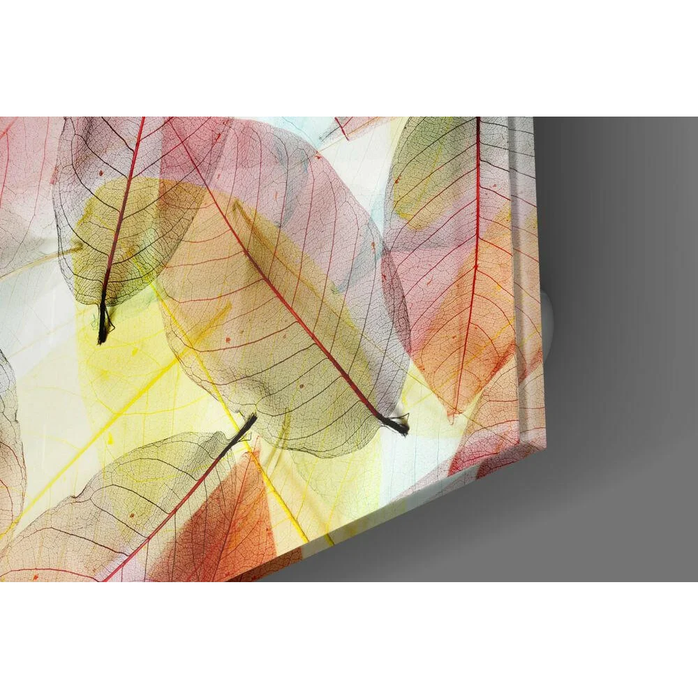 Translucent leaf glass wall art in dreamy pastel pink, yellow, green hues
