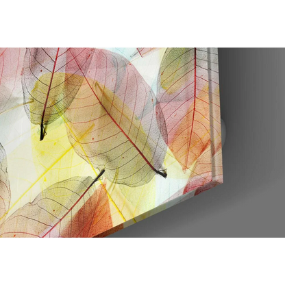 Translucent leaf glass wall art in dreamy pastel pink, yellow, green hues